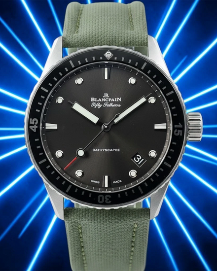 2025 Blancpain Fifty Fathoms Bathyscaphe 43MM Grey Dial Textile Strap (5000-1110-K52A)