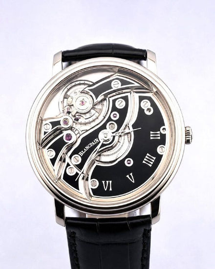 2021 Blancpain Villeret Mouvement Inversé 43MM Skeleton Dial Leather Strap (6616-1530-55B)