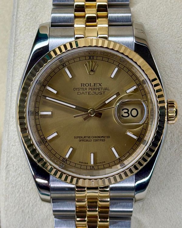 2011 Rolex Datejust 36MM Champagne Dial Two-Tone Super Jubilee Bracelet (116233)