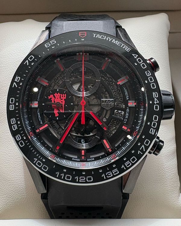 2019 Tag Heuer Carrera Heuer 01 "Manchester United" L. E. 45MM Skeleton Dial Leather Strap (CAR2A1J.FC6400)
