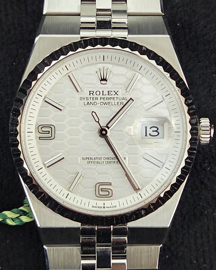 2026 Rolex Land-Dweller 36MM White "Honeycomb" Dial Flat Jubilee Bracelet (127234)