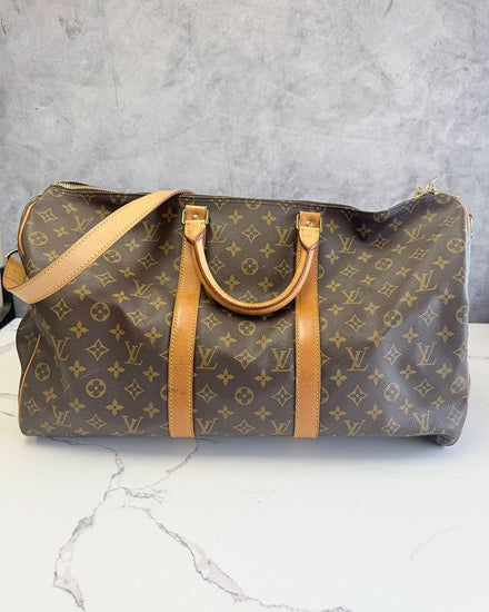 No Reserve - Louis Vuitton Keepall Bandoulière 50 Monogram Coated Canvas Gold-Tone Hardware Leather Strap (Keepall)