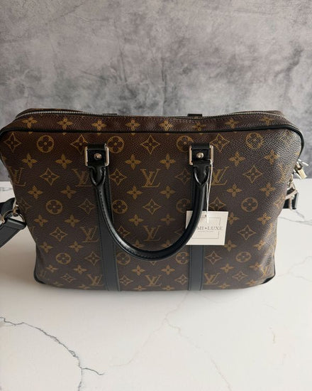 No Reserve - Louis Vuitton Macassar Porte-Documents Voyage PM Monogram Leather Bag Silver-Tone Hardware (Porte-Documents Voyage)
