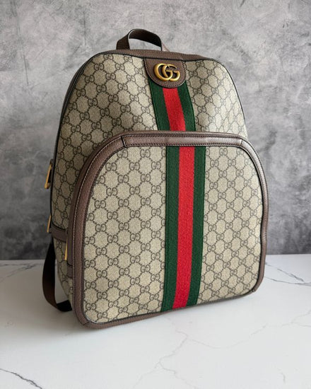 No Reserve - Gucci Backpack Ophidia Medium Day GG Supreme Canvas Gold-Tone Hardware Web Stripe Adjustable Backpack Straps (Backpack)