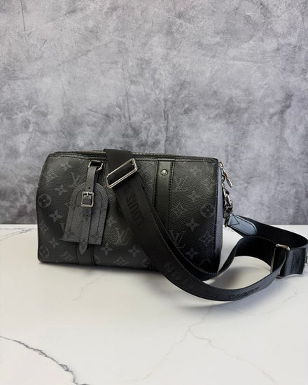 No Reserve - Louis Vuitton City Keepall Bandoulière Monogram Eclipse Medium Black Canvas Palladium Hardware Leather Strap (Keepall Bandouliere)