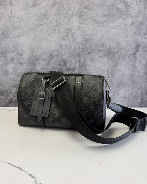 No Reserve - Louis Vuitton City Keepall Bandoulière Monogram Eclipse Medium Black Canvas Palladium Hardware Leather Strap (Keepall Bandouliere)