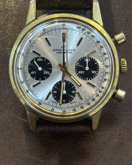1973 Breitling Top Time "Long Playing" Chronograph 38MM Silver Dial Aftermarket Leather Strap (815)