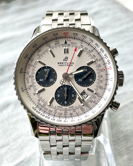2019 Breitling Navitimer 1 B01 Chronograph "Panda" 43MM White Dial Steel Bracelet (AB0121211G1A1)