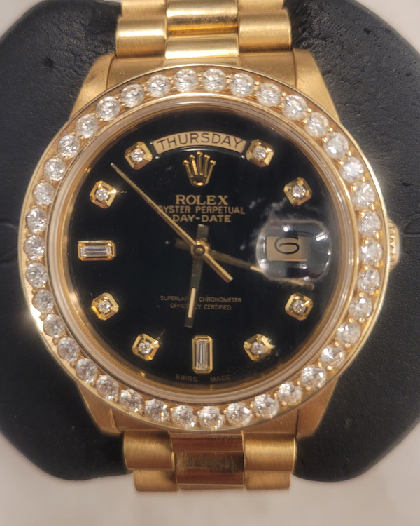 1982 Rolex Day-Date 36MM Black Dial Yellow Gold President Bracelet (18038)