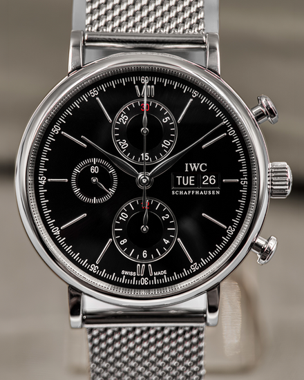 No Reserve - 2017 IWC Schaffhausen Portofino Chronograph 42MM Black Dial Steel Bracelet (IW391010)
