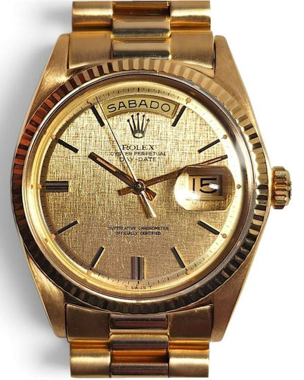 Rolex Day-Date 36MM Champagne "Linen" Dial Yellow Gold President Bracelet (1803)
