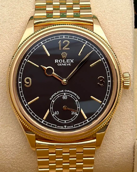 2025 Rolex 1908 39MM Black Dial Yellow Gold Settimo Bracelet (52508)