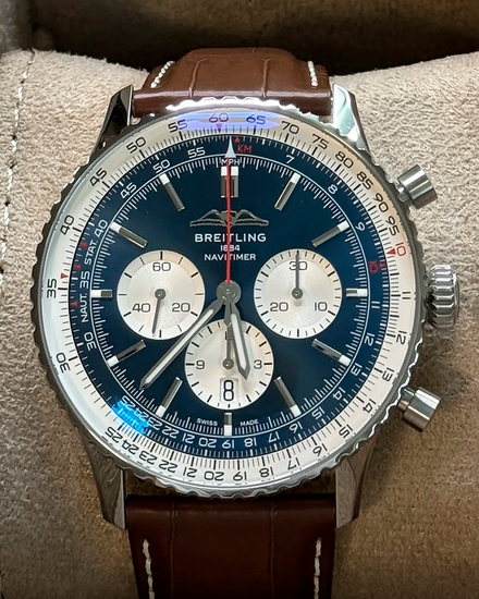 No Reserve - 2025 Breitling Navitimer B01 Chronograph 46MM Blue Dial Leather Strap (AB0137)