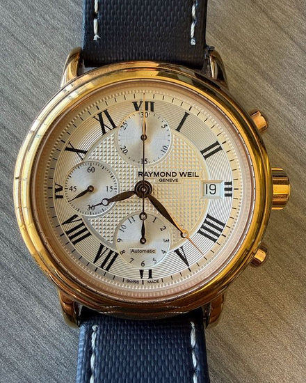 No Reserve - Raymond Weil Maestro Chronograph 42MM Silver Dial Aftermarket Textile Strap (7737-PC5-00659)