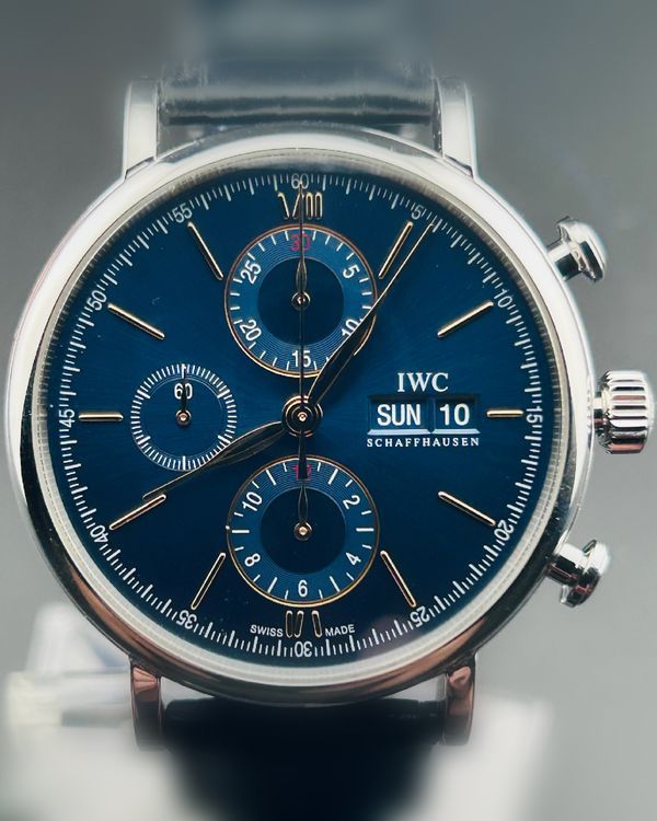 2021 IWC Schaffhausen Portofino Chronograph 42MM Blue Dial Leather Strap (IW391036)