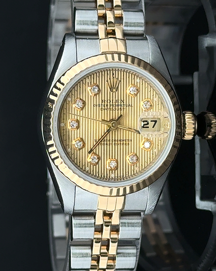 1987 Rolex Lady-Datejust 26MM Aftermarket Champagne "Tapestry" Dial Two-Tone Jubilee (69173)
