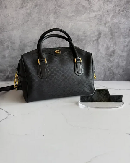 No Reserve - Gucci Micro GG Monogram Boston Bag Monogram Coated Canvas Gold-Tone Hardware Leather Strap (Micro GG)