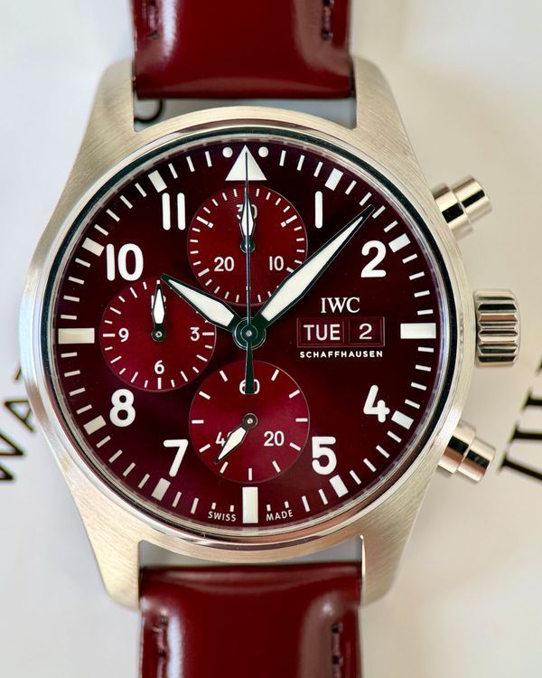 2023 IWC Schaffhausen Pilot Chronograph "Chinese New Year" L.E. 41MM Burgundy Dial Leather Strap (IW388107)