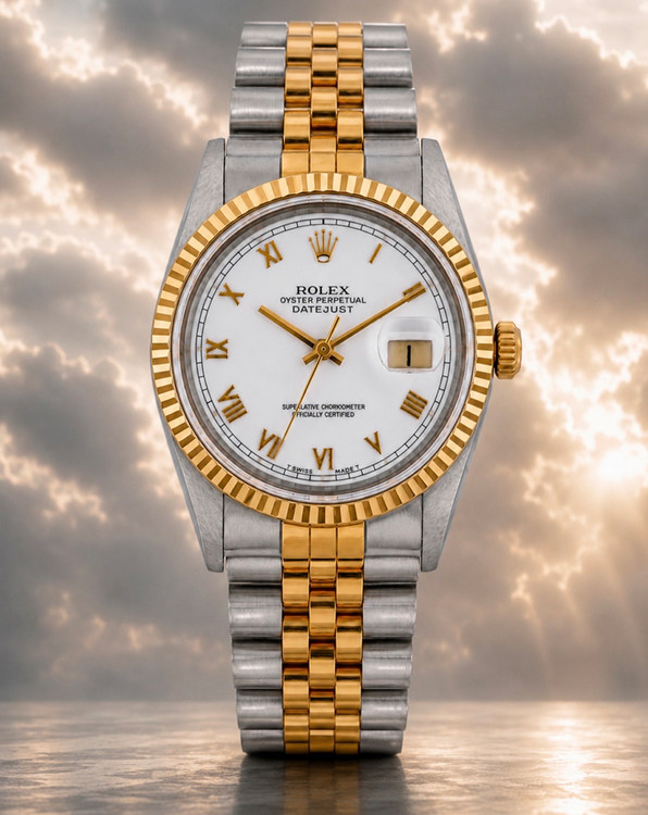 No Reserve - Rolex Datejust 36MM Aftermarket White Dial Aftermarket Two-Tone Gold-Plated Jubilee Bracelet (16013)
