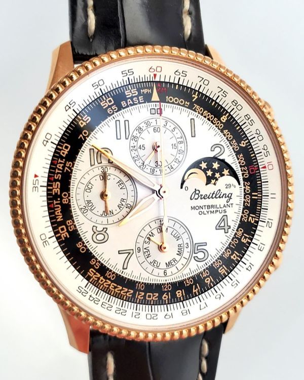 Breitling Navitimer Montbrillant Olympus 42MM Silver Dial Leather Strap (H19350)