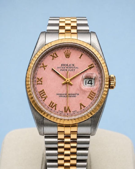 No Reserve - Rolex Datejust 36MM Rare Aftermarket Salmon Dial Aftermarket Two-Tone Gold-Plated Jubilee Bracelet (16233)