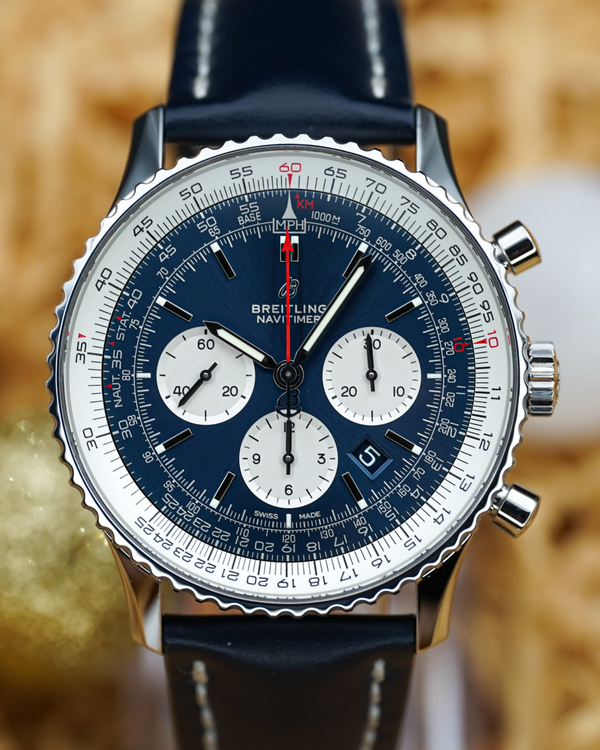 No Reserve - 2019 Breitling Navitimer 1 B01 Chronograph 46MM Blue Dial Leather Strap (AB0127211C1X1)