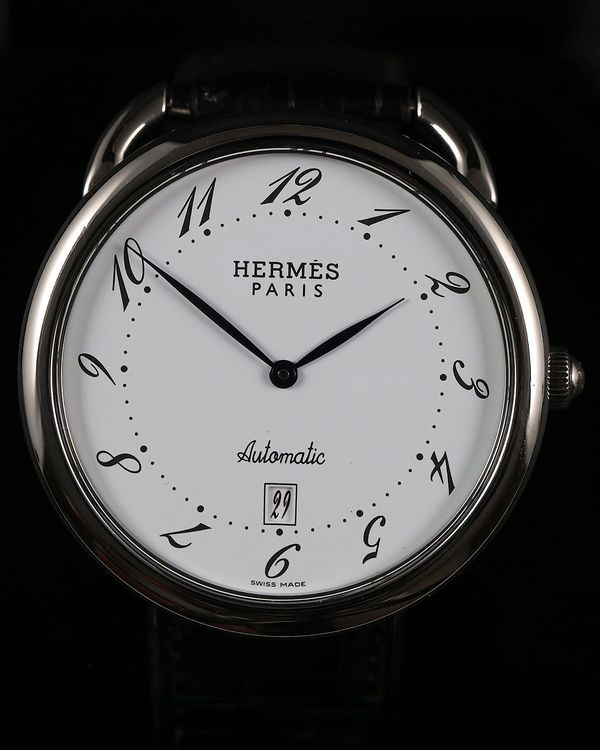 Hermès Arceau 41MM White Dial Aftermarket Leather Strap (AR4.810)