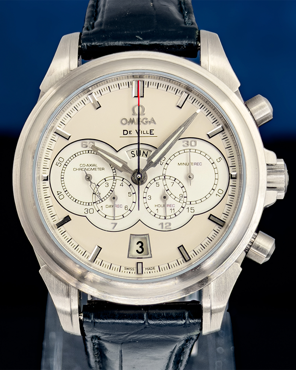 Omega De Ville Co-Axial Chronograph 18K White Gold 41MM Ivory Dial Leather Strap (422.53.41.52.09.001)