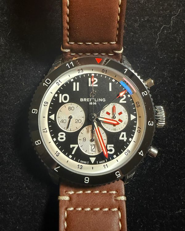 2026 Breitling Super Avi B04 Chronograph GMT "Mosquito" 46MM Black Dial Leather Strap (YB0445)