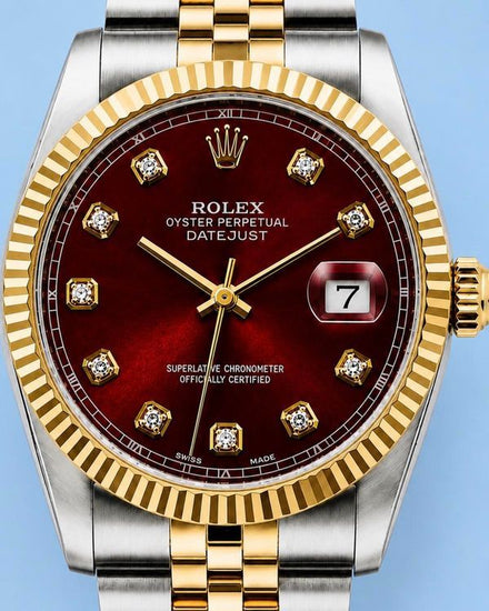 No Reserve - Rolex Datejust 36MM Aftermarket Red Dial Aftermarket Jubilee Gold Plated Two-Tone Bracelet (16013)