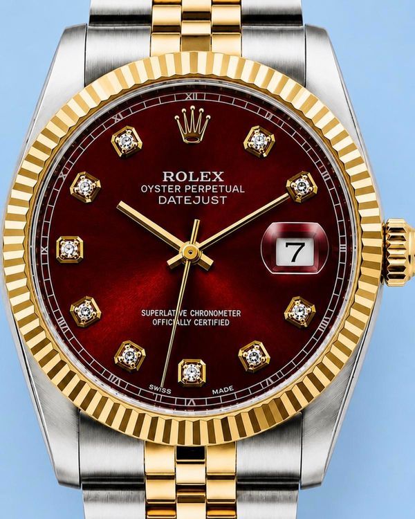 No Reserve - Rolex Datejust 36MM Aftermarket Red Diamond Dial Aftermarket Two-Tone Jubilee Bracelet (16013)