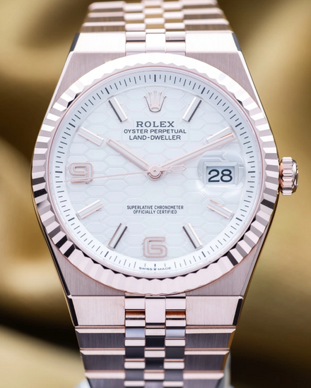 2026 Rolex Land-Dweller 40MM White Dial Rose Gold Flat Jubilee Bracelet (127335)