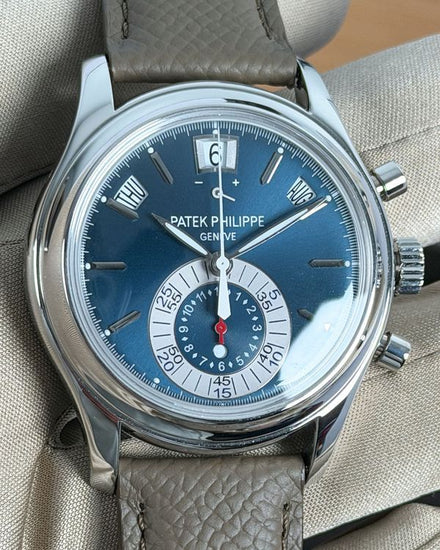 2012 Patek Philippe Annual Calendar Chronograph 40.5MM Blue DIal Leather Strap (5960P-015)