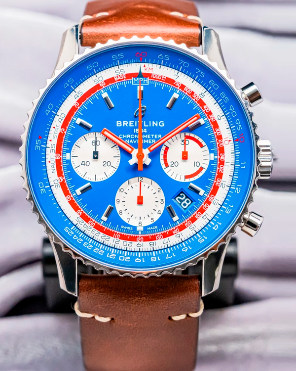 2021 Breitling Navitimer 1 B01 Chronograph 43 Pan Am Edition Blue Dial Leather Strap (AB01212B1C1A1)