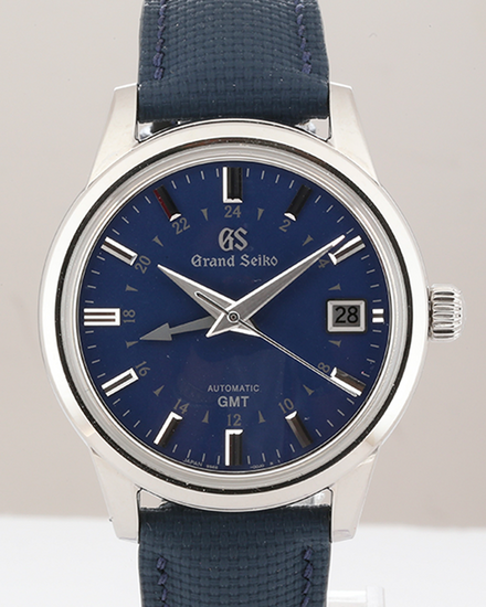 2020 Grand Seiko Automatic GMT "Hodinkee" L.E. 39.5MM Blue Dial Aftermarket Leather Strap (SBGM239)
