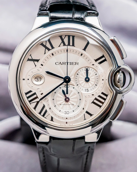 Cartier Ballon Bleu XL Chronograph 44MM Silver Dial Leather Strap (W6920003)