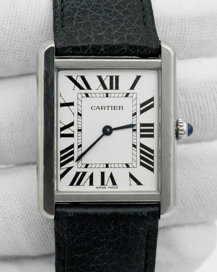 Cartier Tank Solo 34.8MM Quartz White Dial Leather Strap (WSTA0028)