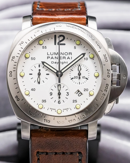 Panerai Luminor Chrono Daylight 44MM White Dial Aftermarket Leather Strap (PAM00251)