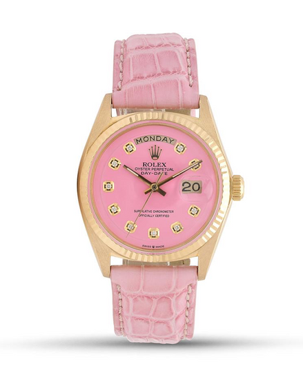 No Reserve - 1970 Rolex Day-Date 36MM Aftermarket Pink Dial Aftermarket Leather Strap (1803)