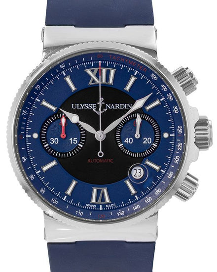 Ulysse Nardin Marine Maxi Chronograph 41MM Blue Dial Rubber Strap (353-66-3/323)