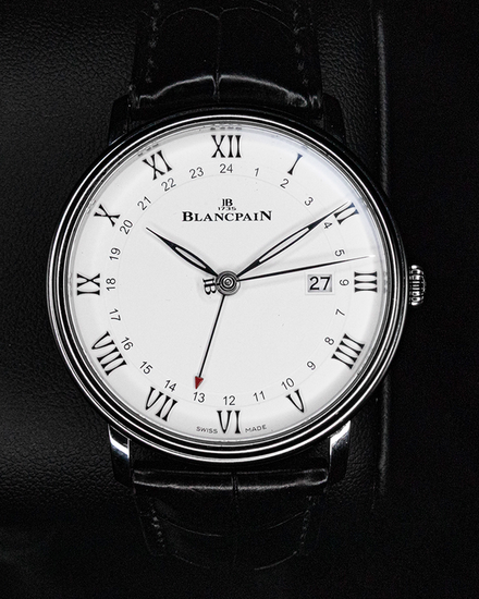 No Reserve - 2021 Blancpain Villeret GMT Date 40MM White Dial Leather Strap (6662-1127-55B)