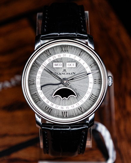 No Reserve - 2020 Blancpain Villeret Quantième Complet 40MM Grey Dial Leather Strap (6654-1113-55B)