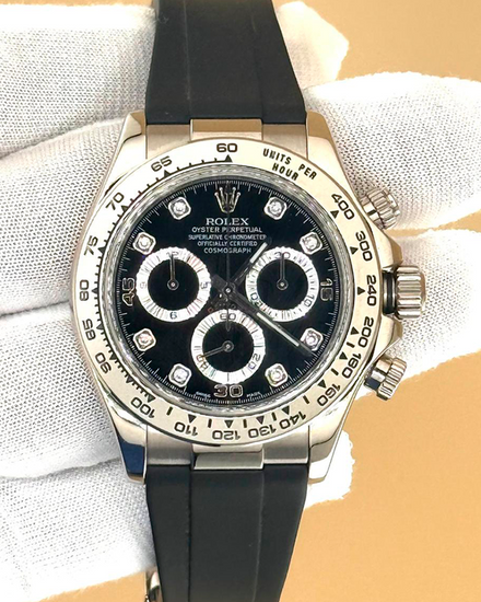 2006 Rolex Cosmograph Daytona 40MM Black Dial Aftermarket Rubber Strap (116519)