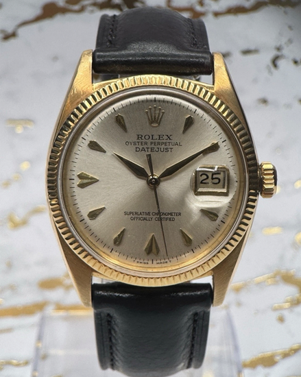 No Reserve - Rolex Datejust 18K 36MM Aftermarket Silver Dial Aftermarket Leather Strap (6605)