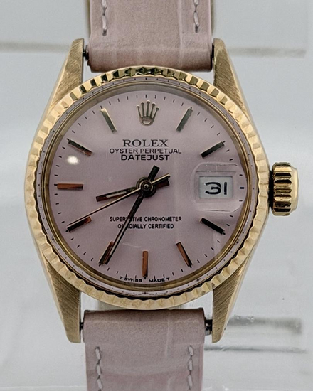 No Reserve - 1970 Rolex Datejust 26MM Aftermarket Pink Dial Aftermarket Leather Strap (6517)