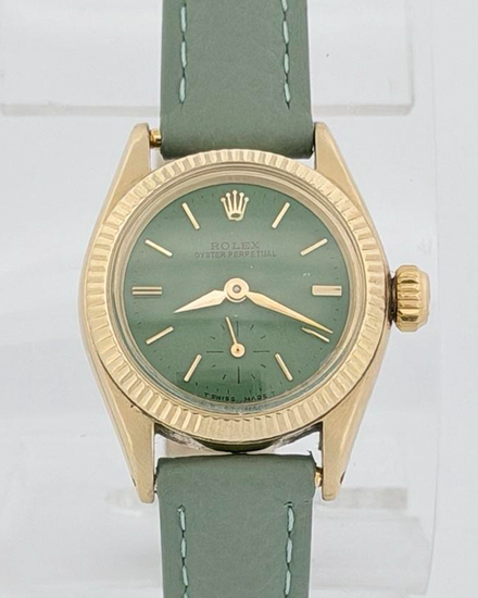 No Reserve - 1959 Rolex Oyster Perpetual 24MM Aftermarket Green Dial Aftermarket Leather Strap (6509)