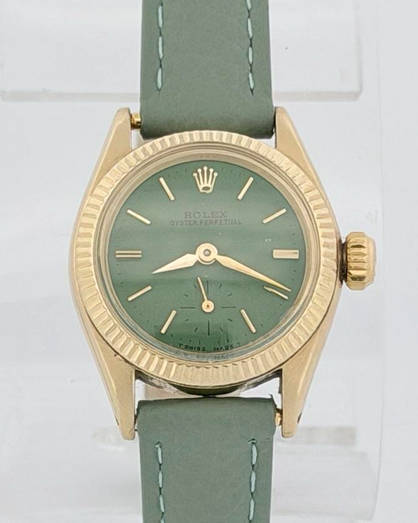 No Reserve - 1959 Rolex Oyster Perpetual 24MM Aftermarket Green Dial Leather Strap (6509)