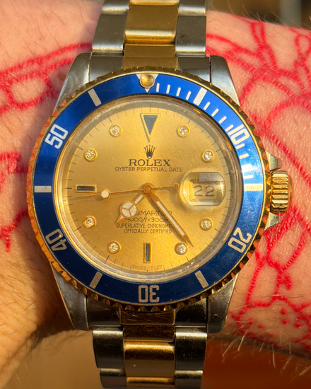 1985 Rolex Submariner "Bluesy" 40MM Champagne "Serti" Dial Two-Tone Oyster Bracelet (16803)