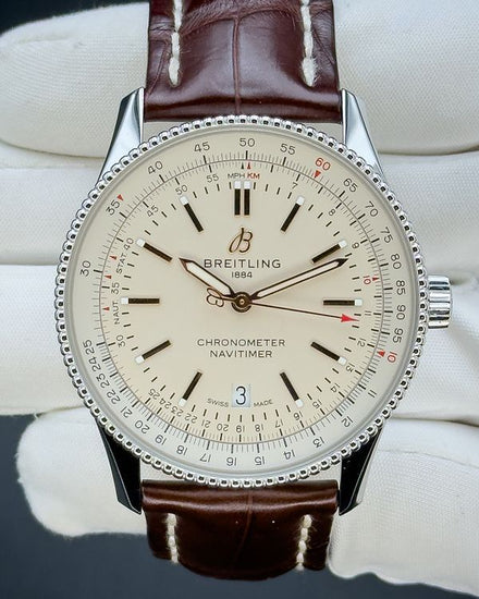 No Reserve - 2023 Breitling Navitimer 41MM Ivory Dial Leather Strap (A17326211G1P1)