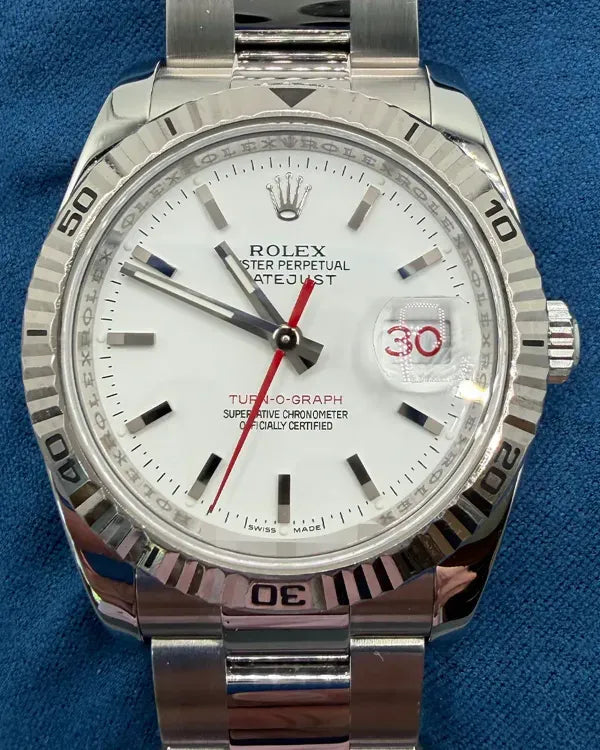 No Reserve - 2006 Rolex Datejust Turn-O-Graph 36MM White Dial Oyster Bracelet (116264)